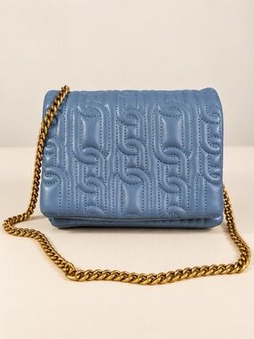 Zara Blue Quilted Crossbody Bag Gold Chain Strap